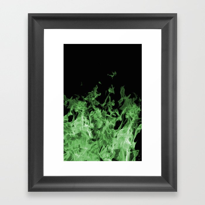 Green Flame on Black Framed Art Print