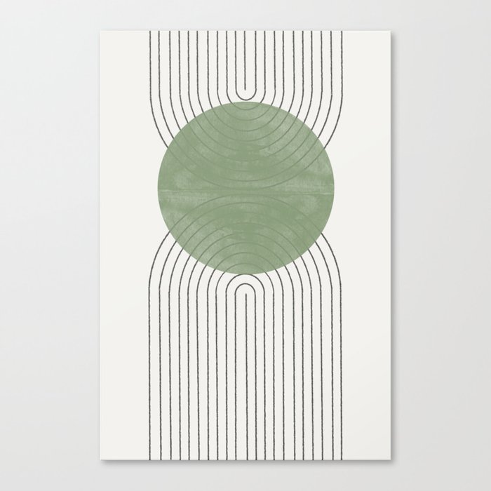 Mid century Green Moon Shape  Canvas Print