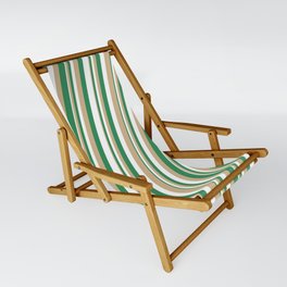 [ Thumbnail: Tan, Sea Green, and White Colored Lined Pattern Sling Chair ]