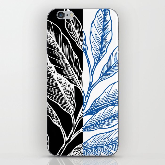 Fine Art Leaves Nature Cottagecore Floral Blue Black White iPhone Skin
