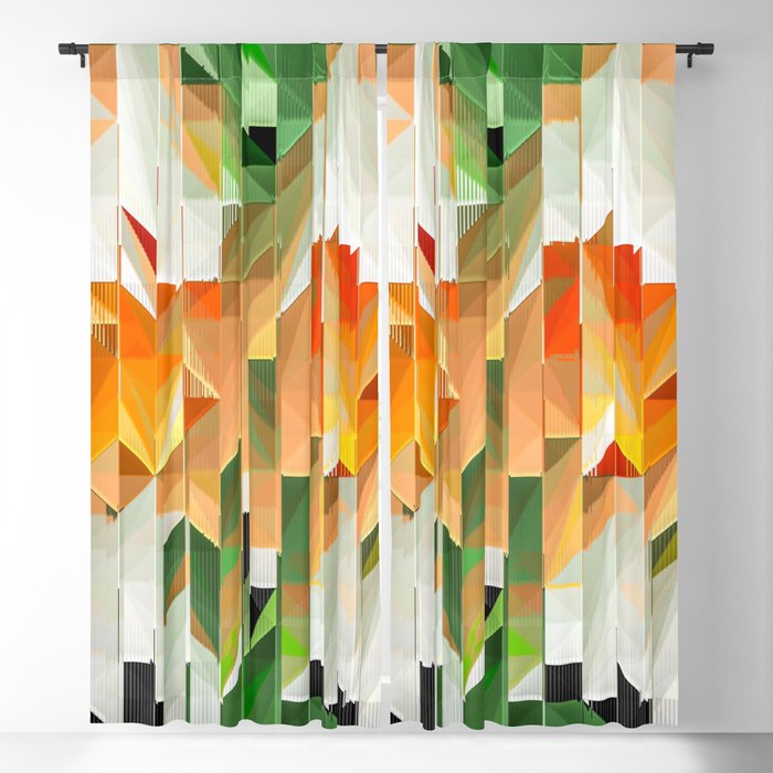 Geometric Tiled Orange Green Abstract Design Blackout Curtain By