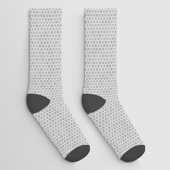 Small Grey Honeycomb Bee Hive Geometric Hexagonal Design Socks