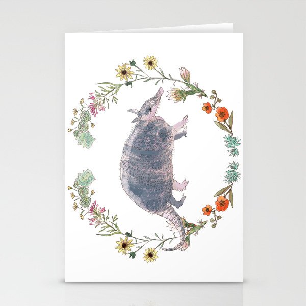 Armadillo in Desert Wreath Stationery Cards