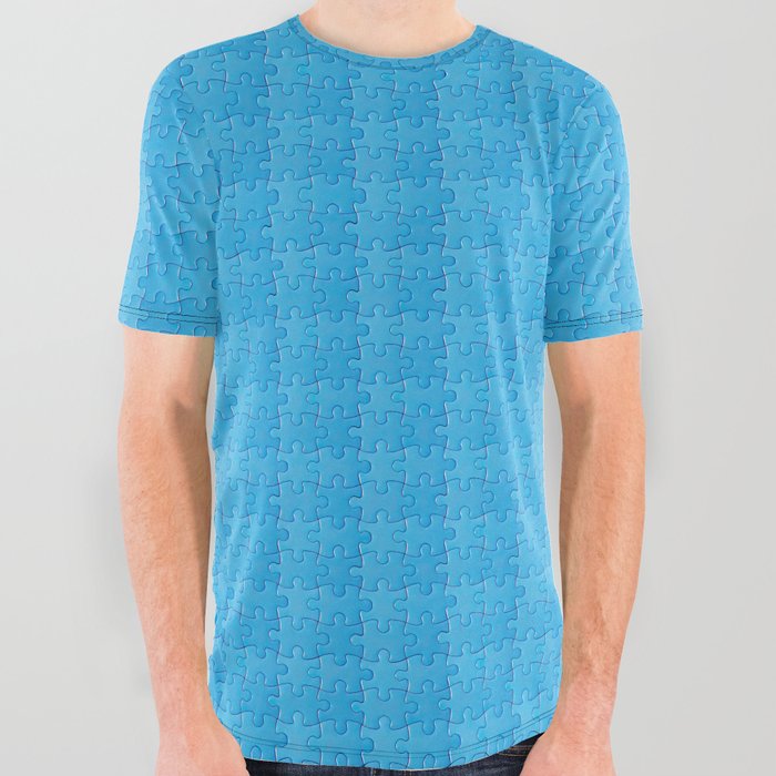 Blue Jigsaw Puzzle All Over Graphic Tee