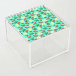 Bright slices of watermelon and pineapple with monstera leaves Acrylic Box