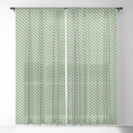 [ Thumbnail: Aquamarine and Sienna Colored Striped/Lined Pattern Sheer Curtain ]