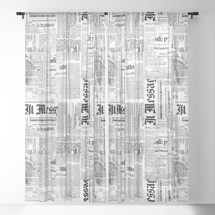 Black And White Collage Of Grunge Newspaper Fragments Sheer Curtain