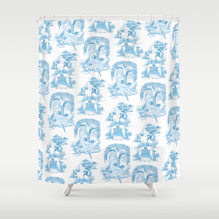 Blue Bawdy Toile Shower Curtain By Glukkake Society6