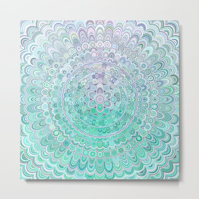Turquoise Ice Flower Mandala Metal Print
