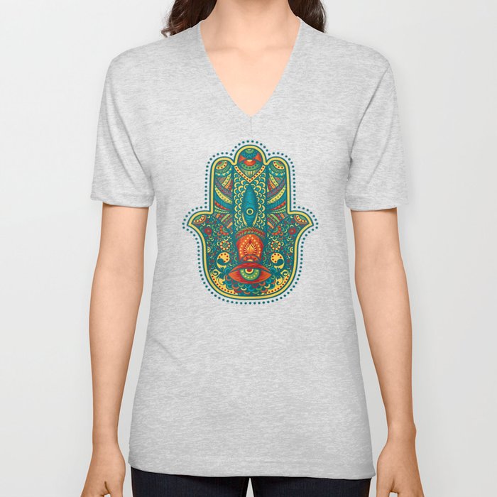 Hamsa , Hand of Fatima, Protective Amulet Top V Neck T Shirt