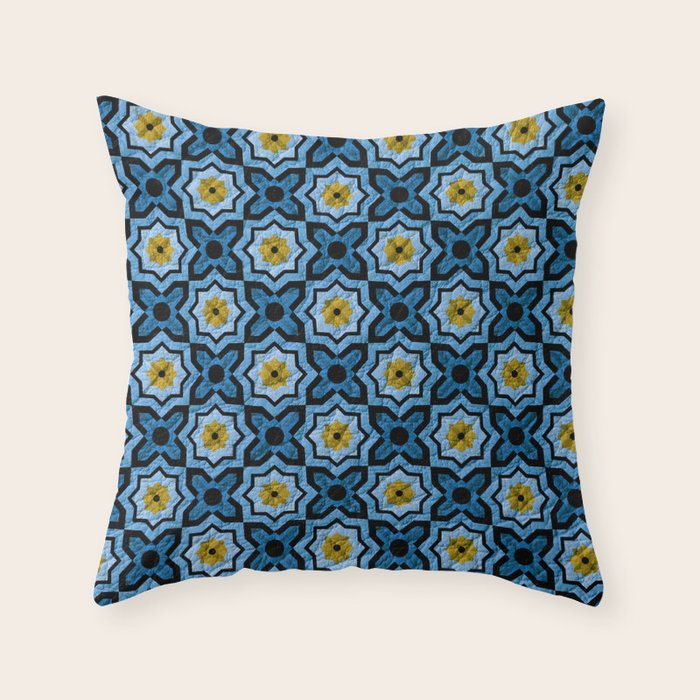 V6 Blue Traditional Moroccan Natural Leather A4 Throw Pillow by mr0frankenstein Society6