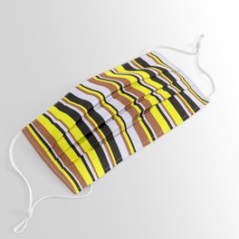 [ Thumbnail: Yellow, Sienna, Lavender, and Black Colored Lines/Stripes Pattern Face Mask ]