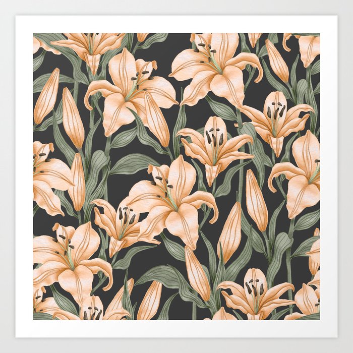 Lily Flower Pattern 06 Art Print
