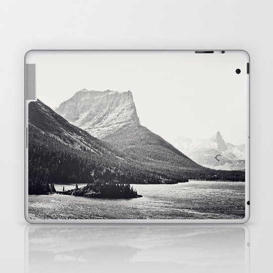 Glacier Mountain Lake Black and White Laptop & iPad Skin
