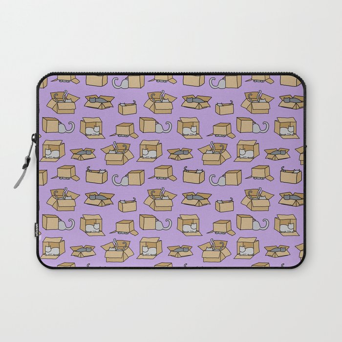 Cats in Cardboard Boxes, on Lavender Laptop Sleeve