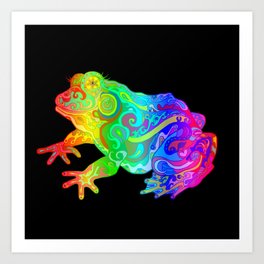 Rainbow Swirly Frog  Art Print | Toads, Trippyanimal, Colorfulfrog, Toad, Amphibian, 1960S, Amphibians, Frog, Psychedelicamimal, Rainbowfrog 