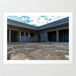 Abandoned building in countryside Art Print | Nature, Ruin, Alienation, Disaster, Derelist, Blue, Birds, Photo, City, House 