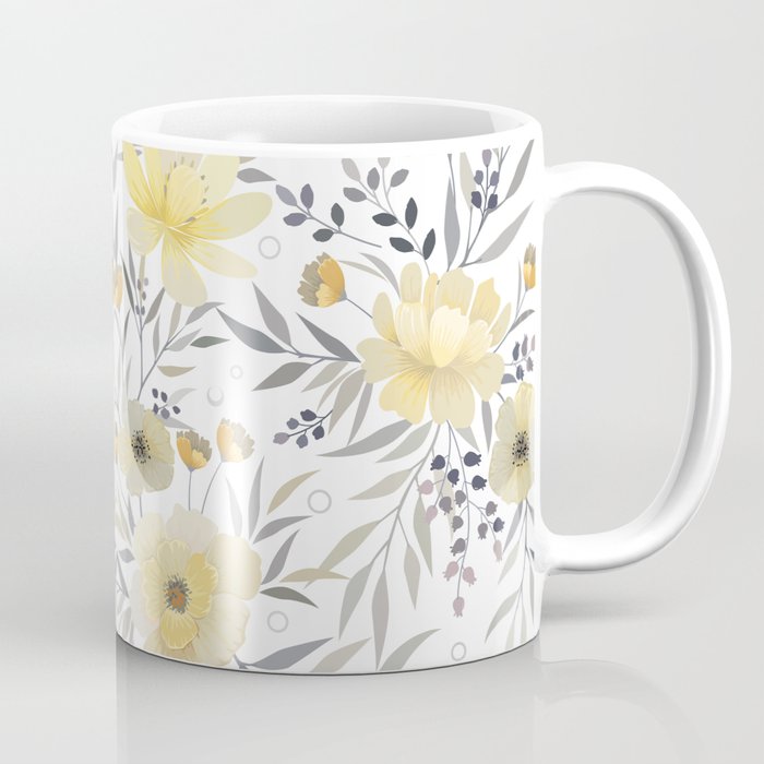 Modern, Floral Prints, Yellow, Gray and White Coffee Mug