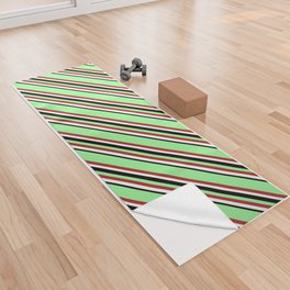 [ Thumbnail: Green, Red, White & Black Colored Lines/Stripes Pattern Yoga Towel ]
