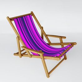 [ Thumbnail: Midnight Blue & Fuchsia Colored Lines Pattern Sling Chair ]