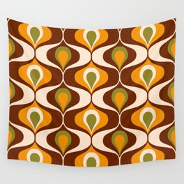 Retro 70s ovals op-art pattern brown, orange Wall Tapestry