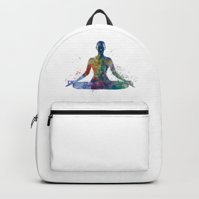 Woman practices yoga in watercolor Backpack