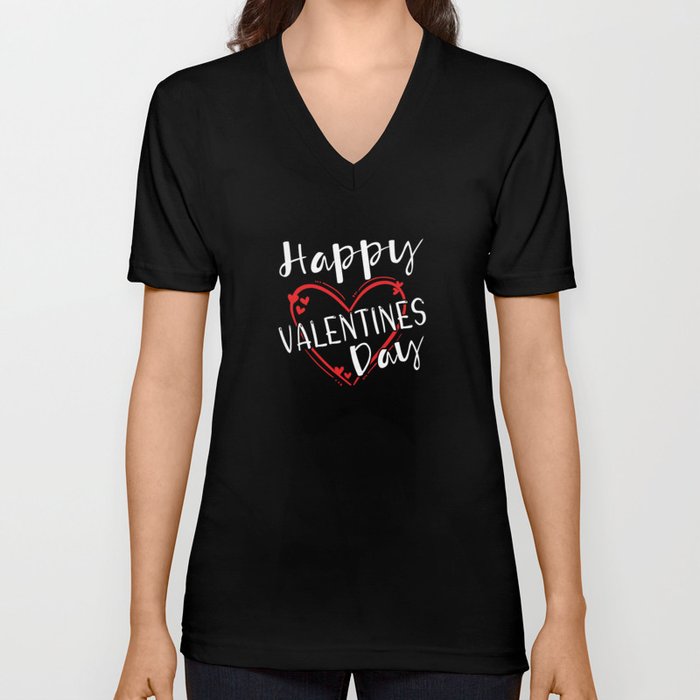 Greetings Word Art Lines Hearts Day Valentines Day V Neck T Shirt