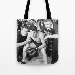 Boxer in corner with trainers Tote Bag
