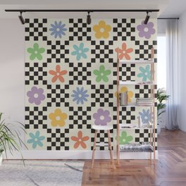Retro Colorful Flower Double Checker Wall Mural