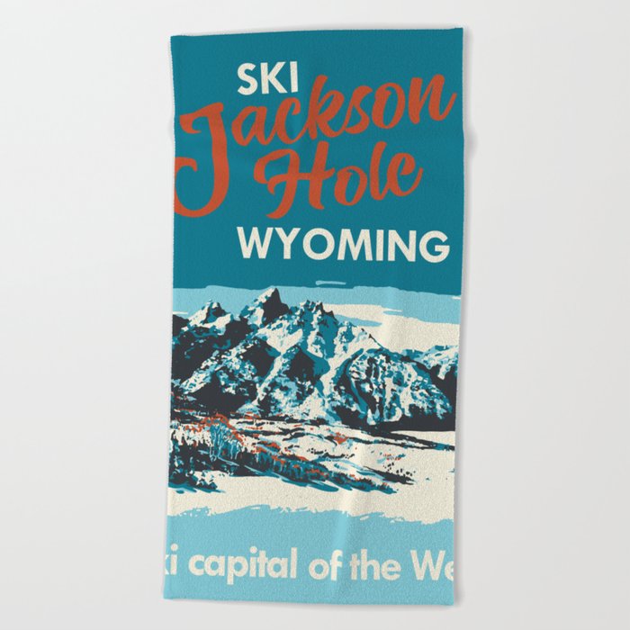 Ski Jackson Hole Wyoming Vintage Ski Poster Beach Towel