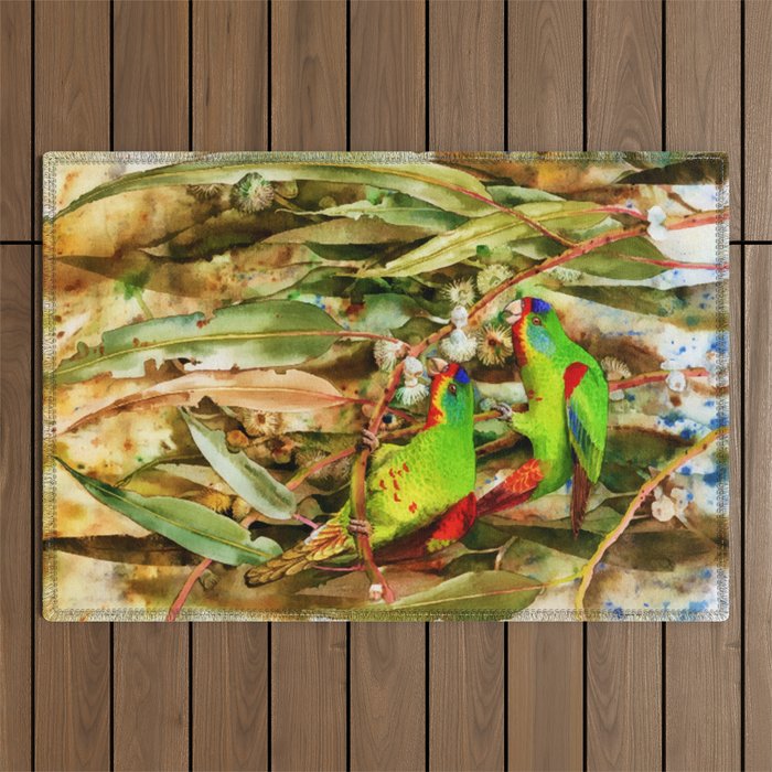 Tropical Nature Parrots Green Birds Outdoor Rug