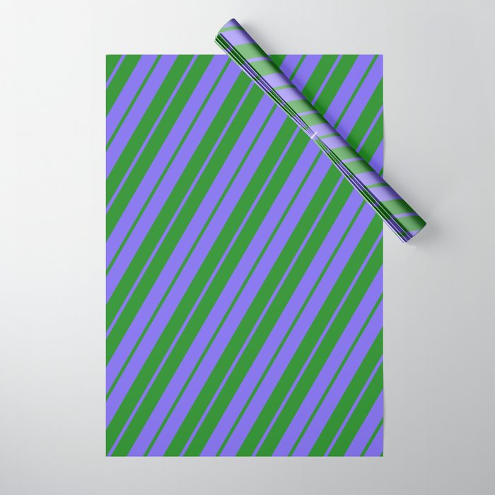Medium Slate Blue & Forest Green Colored Striped Pattern Wrapping Paper