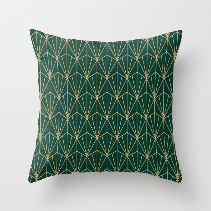 Art Deco Vector in Green and Gold Throw Pillow