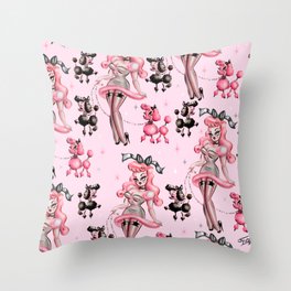 Miss Pink Poodle Throw Pillow