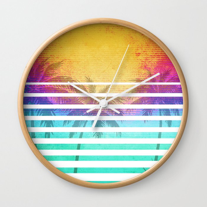 Vintage Retro 80's Synthwave Sunset Palms Wall Clock