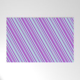 [ Thumbnail: Powder Blue & Orchid Colored Lined Pattern Welcome Mat ]