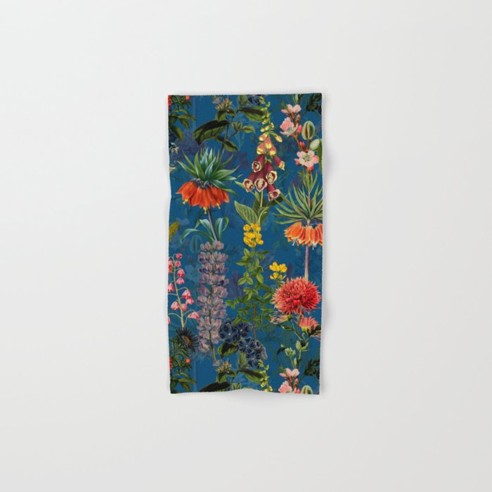 Vintage & Shabby Chic - Blue Midnight Spring Botancial Flower Garden Hand & Bath Towel