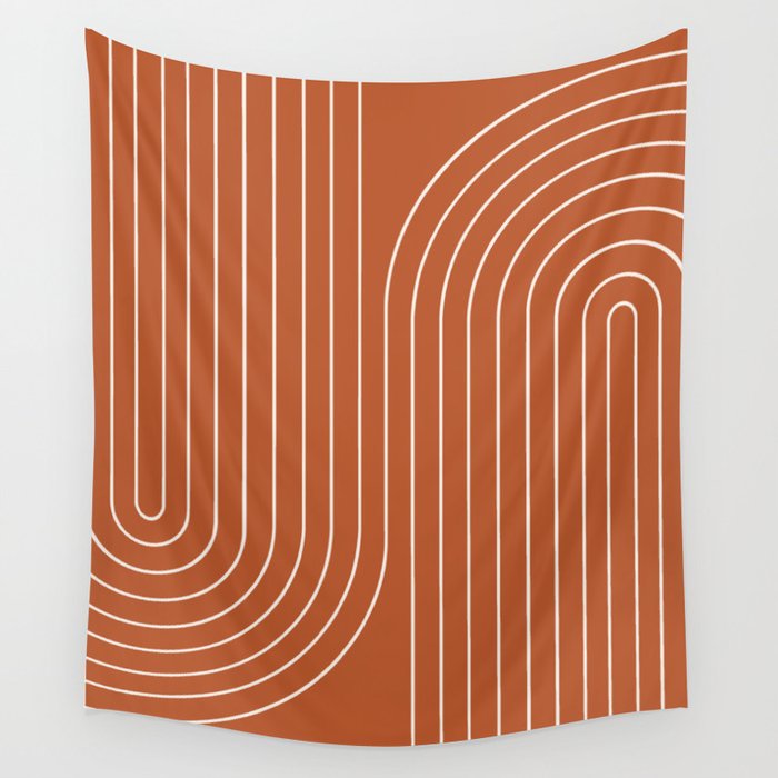 Minimal Line Curvature IX Red Mid Century Modern Arch Abstract Wall Tapestry