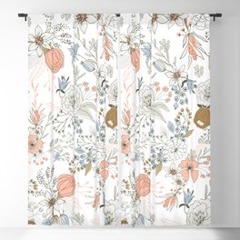 Abstract modern coral white pastel rustic floral Blackout Curtain