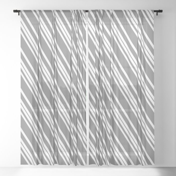 White and Grey Colored Lined/Striped Pattern Sheer Curtain
