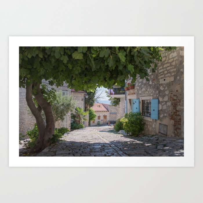 The paved streets of Rovinj | Gateway to the Adriatic sea | Shadow play in the old town Art Print