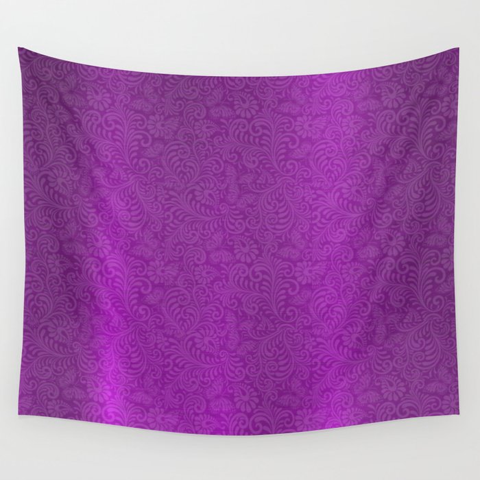 Purple Silk Metallic Floral Modern Collection Wall Tapestry