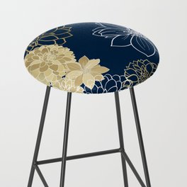 Navy, Gold and White Floral Garden Bar Stool