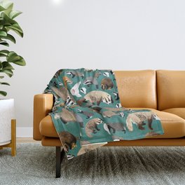 Eurasian badgers pattern teal Throw Blanket