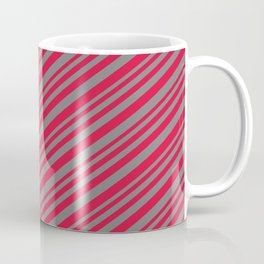 [ Thumbnail: Crimson and Gray Colored Lined Pattern Coffee Mug ]