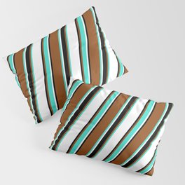[ Thumbnail: Brown, Turquoise, White, and Black Colored Lines/Stripes Pattern Pillow Sham ]