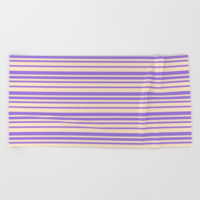 Bisque & Purple Colored Lines/Stripes Pattern Beach Towel