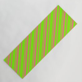 [ Thumbnail: Green and Light Coral Colored Striped Pattern Yoga Mat ]
