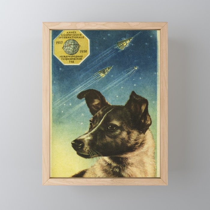 Laika — Soviet vintage space poster [Sovietwave] Framed Mini Art Print