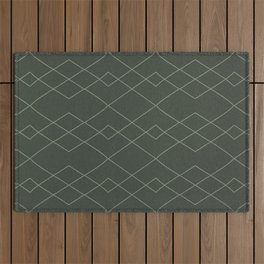 Fine diamond lines on olive green Outdoor Rug